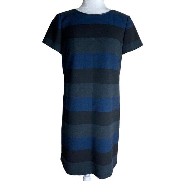 Tahari ASL Shift Dress Striped SS Shift  Black Gray Blue Career Women's Size 6 - Picture 1 of 8